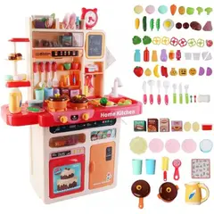 MARKET TOYS - Cocina Infantil Rosa Con Luz Sonidos Nevera Horno 92 Cm