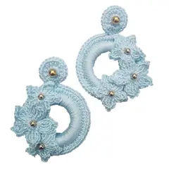 VANIDADES COLLECTIONS - Maxi Aretes Flores Aretes Topo En Acero Aretes De Moda Azul.