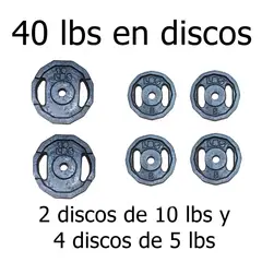 GENERICO - 40 LBS EN DISCOS (2 discos de 10 lbs y 4 discos de 5 lbs)