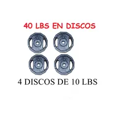 GENERICO - 40 LBS EN DISCOS (4 discos de 10 lbs) - MEDIDA ESTÁNDAR
