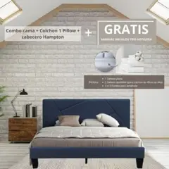 EKONOMODO COLOMBIA - Colchon Semidoble Pillow Con Cama Hampton Azul 120X190 Gratis Sabanas