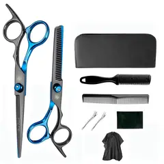 GENERICO - Set tijeras profesionales peluqueria Black Leopard BlackBlue Capa