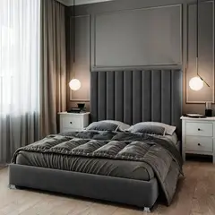 EKONOMODO COLOMBIA - Base cama con Espaldar Queen en pino Natura Gris Plomo 160x190 cm