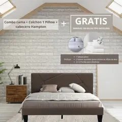EKONOMODO COLOMBIA - Colchon King 1 Pillow Con Cama Hampton Cafe 200X200 Gratis Sabanas