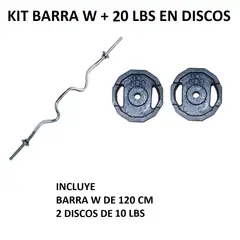 GENERICO - KIT BARRA: BARRA W IMPORTADA - 20 LBS EN DISCOS - 1
