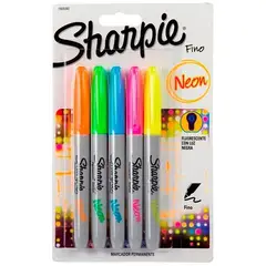 SHARPIE - Marcadores permanentes neón x 5 punta fina