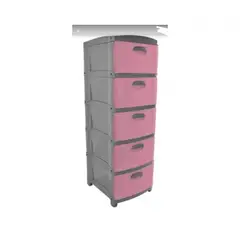 PRODEHOGAR - Organizador cajonero plastico amplio dubai por 5 niveles Gris-Rosado