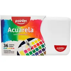 POINTER - Acuarela X36 Colores + 2 Pinceles Esponjas y Bandeja