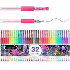 GENERICO - 32 Lapiceros Gel Glitter Neon+clasicos Boligrafos 40%+tinta