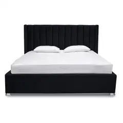 EKONOMODO COLOMBIA - Base cama con Espaldar Doble + Puff en pino Julieta Negro 140x190