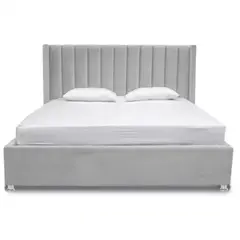 EKONOMODO COLOMBIA - Base cama con Espaldar King + Puff en pino Julieta Gris Perla 200x200