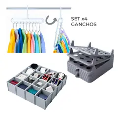 ENERGY PLUS - Combo Closets: organizador apilable + Cubo + Set 4 Ganchos