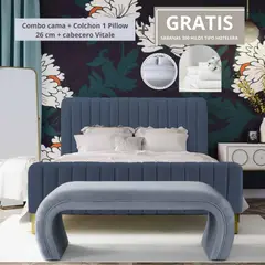 EKONOMODO COLOMBIA - Colchon Doble 1 Pillow con Cama Vitale Azul 140x190 cm GRATIS Sabanas