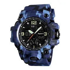 RAKTORS - Reloj Hombre Raptor-F Militar doble esfera 50 mts agua Camuflado Azul
