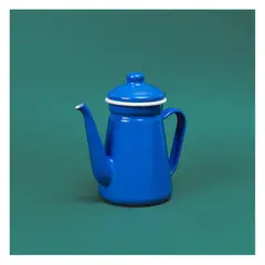 CRIOLLA - Jarra Cafetera 10 CM azul borde blanco Peltre.