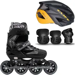 CANARIAM - Patines roller team + kit de protección c4 + casco amarilla