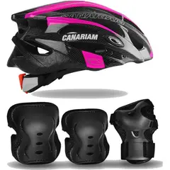 CANARIAM - Combo kit de protección + casco negrofucsia