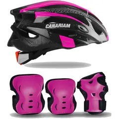 CANARIAM - Combo kit de protección c4 + casco fucsia