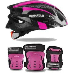 CANARIAM - Combo Kit de Protección C2 Casco Fucsia Talla S