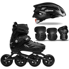 CANARIAM - Patines Blackmagic Pro Plus Negro Kit C4 Casco Talla 39-42