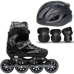 CANARIAM - Patines Roller Team Gris + Kit C4 + Casco Cliff Negro Talla 34-37