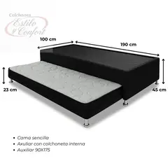 ESTILO Y CONFORT - Basecama duplex 100x190 Tela Negra.