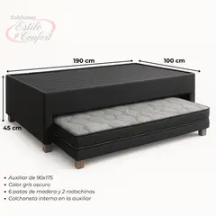 ESTILO Y CONFORT - Basecama duplex 100x190 Tela Gris.