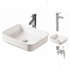 GENERICO - Lavamanos Blanco Bordes Suaves 50 X 40 + Mezclador + Desagüe