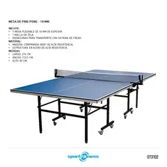 SPORT FITNESS - Mesa Ping Pong 18Mm + Raquetas + Pelotas Ping Pong