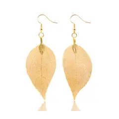 GENERICO - Aretes Largos en forma de Hojas Oro plateado 14k Regalos para mujer_.