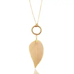 GENERICO - Collar Largo de Aro y Hoja Natural Oro Plateado 14K Regalos para Mujer_.