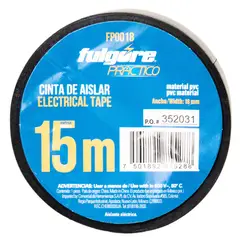 FULGORE - Cinta De Aislar Negra 15 Metros 18 Mm X 0.13 Mm