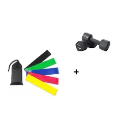 GENERICO - 5 Bandas Elasticas + Par Mancuerna De 10 Lbs C/U