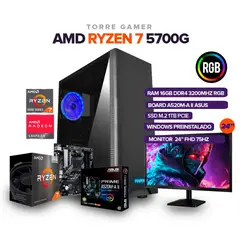 POWER GROUP - Pc Gamer Ryzen 7 5700G /16Gb Ram/ Ssd 1TB M.2 /Board A520-A II PLUS/ MONITOR 24"