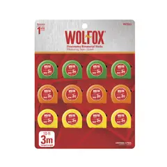 WOLFOX - 12 Flexómetros De 3 M Naranjas Cinta Amarilla 1/2"