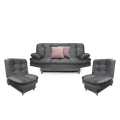 MUEBLES ONLINE - Sala Clic Clac Fendik tela gris cojines decorativos