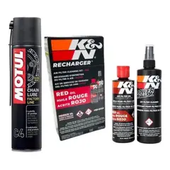 GENERICO - Motul C4 Lubricante De Cadenas + Kit Limpieza Filtros K&n