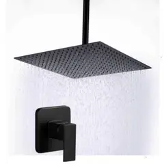 GENERICO - Mezclador Ducha Negro Quadratto + Ducha 25 Cm + Tubo