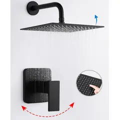 GENERICO - Mezclador Ducha Negro Quadratto + Ducha 20 Cm + Tubo Techo