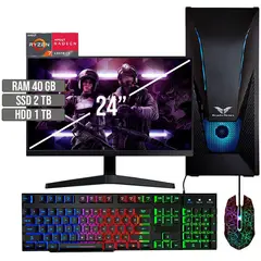 HALCON - PC EQUIPO GAMER AMD RYZEN 7 5700G SSD 2TB + HDD 1TB RAM 40GB LED 24 FHD