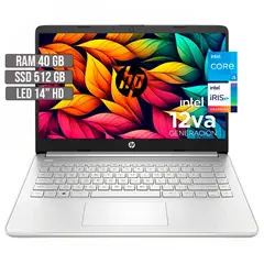 HP - PORTATIL INTEL CORE I5-1235U SSD 512GB RAM 40GB LED 14 HD PLATA