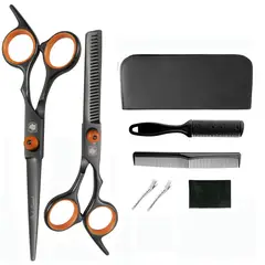 GENERICO - Set tijeras profesionales peluqueria Black Leopard BlackOrange