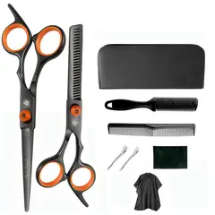 GENERICO - Set tijeras profesionales peluqueria Black Leopard BlackOrange Capa