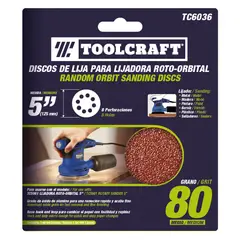 TOOLCRAFT - Set 5 Discos De Lija Grano 80 De 5" Con Velcro