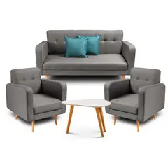 KAIU HOME - Juego de sala eloisa + mesa + cojines + patas en roble