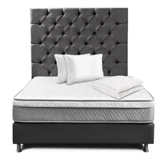 KAIU HOME - COMBO PREMIUM CAPITONIADO BASE+CAB+COLCH+ALM+PROT 160X190