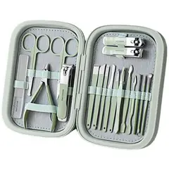 SPORT FITNESS - Set de manicure profesional en acero 18 piezas Verde-