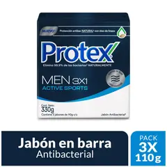 PROTEX - Jabon For Men Sport X 110g X 3und en barra.---
