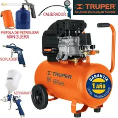 TRUPER - Compresor aire 50 lts 3.5 hp gratis combo 5 accesorios