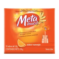 METAMUCIL - Fibra Natural Psyllium Sabor Naranja X10 Und